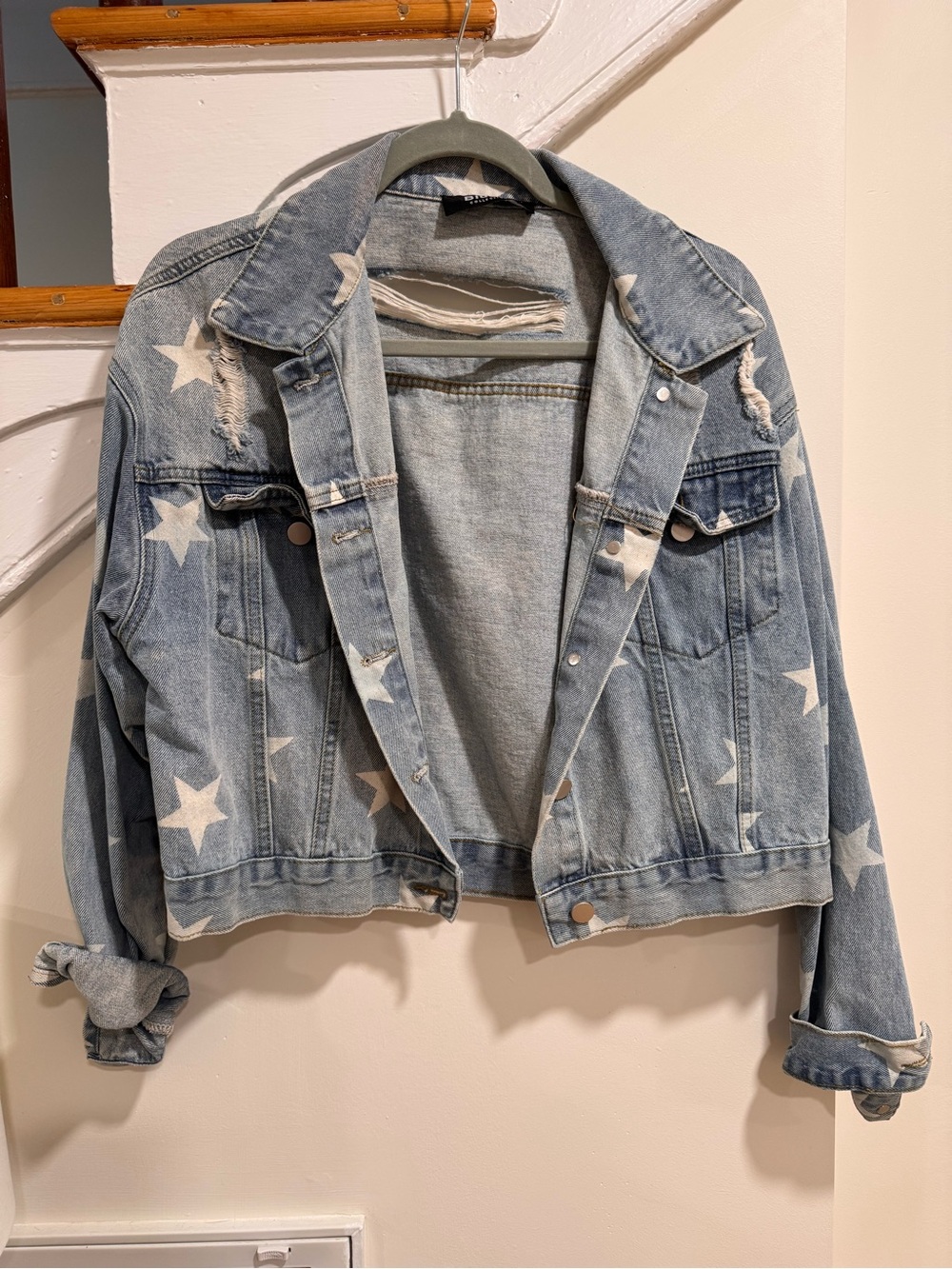 Star-Print Light Blue Denim Jacket - Women's Jean Jacket